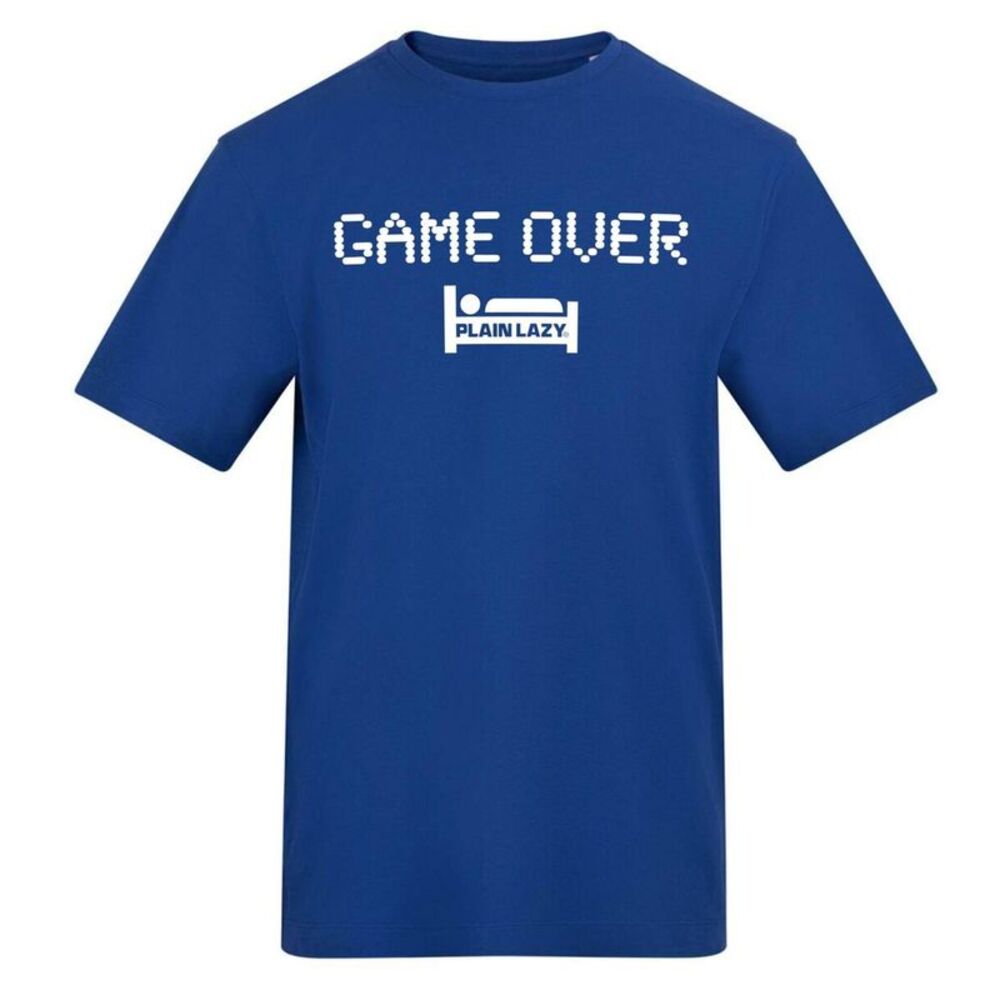 Plain Lazy Mens Game Over Graphic Print T-Shirt / Blue